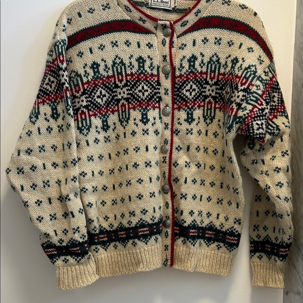L.L Bean Fair Isle Christmas Cardigan Wool Blend Sweater